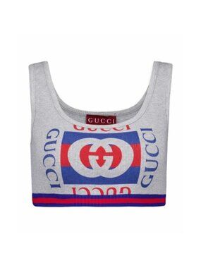 NWT Gucci Interlocking G-print Crop Top Grey Sz L 100% Authentic